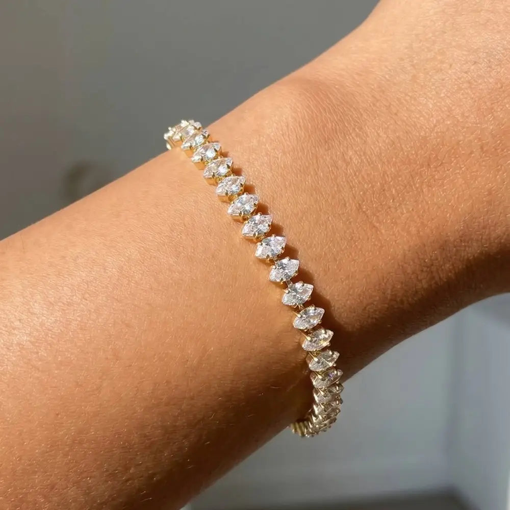 Oval Cz Tennis Gems Cube Chain Cord Bracelet