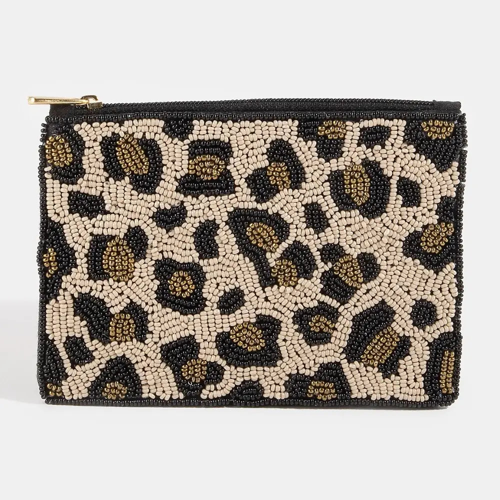 Beaded Leopard Print Coin Purse