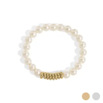 18K Gold Pvd 8mm Kiska Glass Pearl Stretch Bracelet