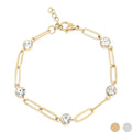 18K Gold Pvd Station Stone Stone Paperclip Chain Bracelet